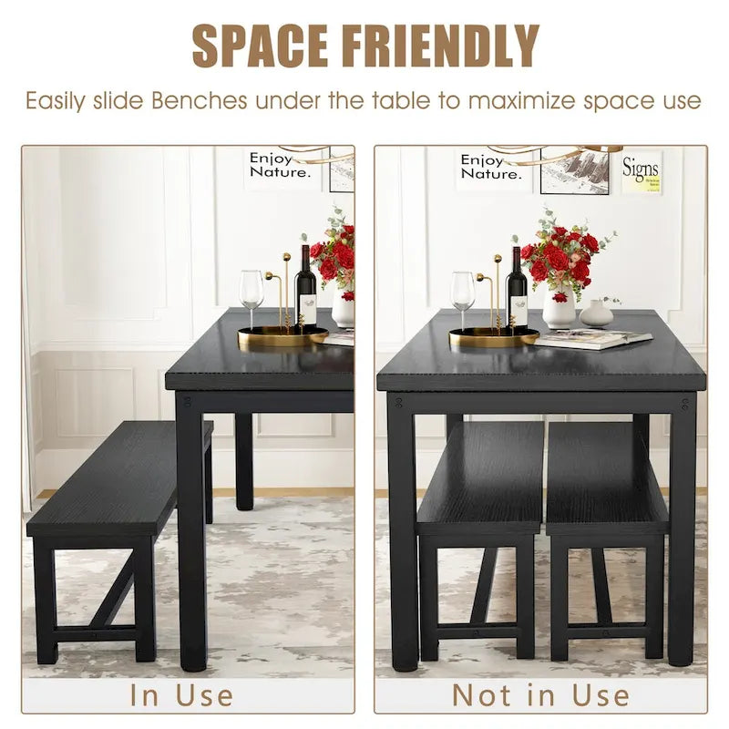 3-Piece Dining Table Set with Two Benches for 4-6 Persons
