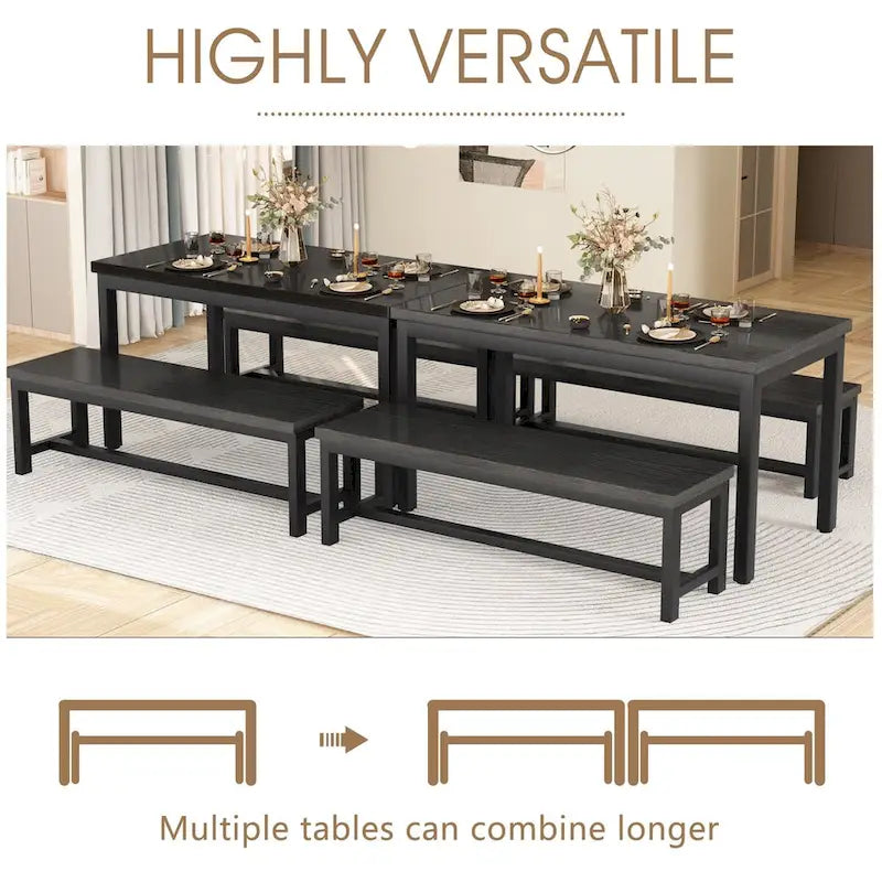 3-Piece Dining Table Set with Two Benches for 4-6 Persons