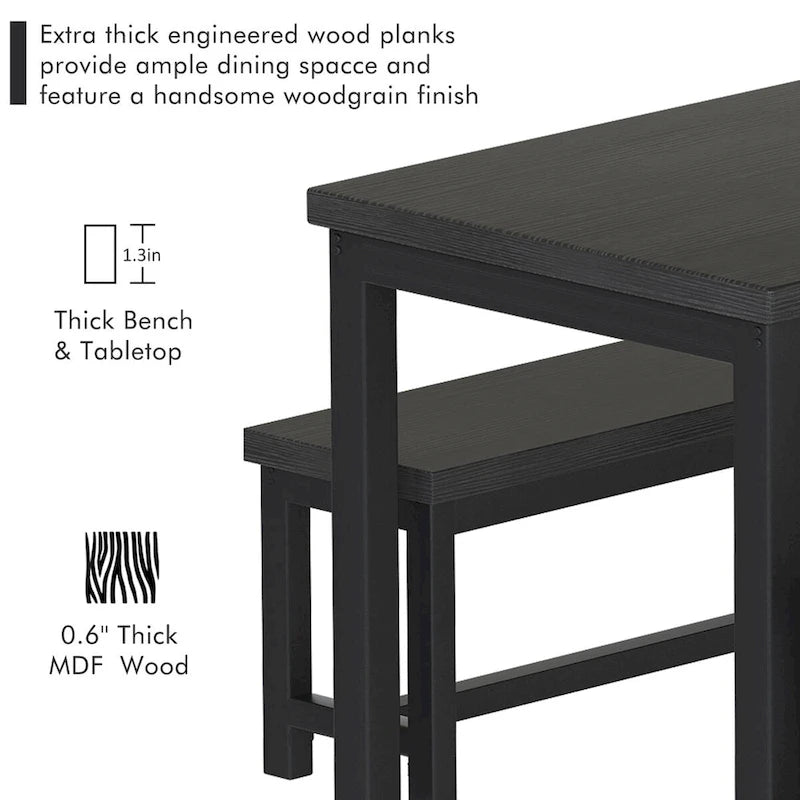 3-Piece Dining Table Set with Two Benches for 4-6 Persons