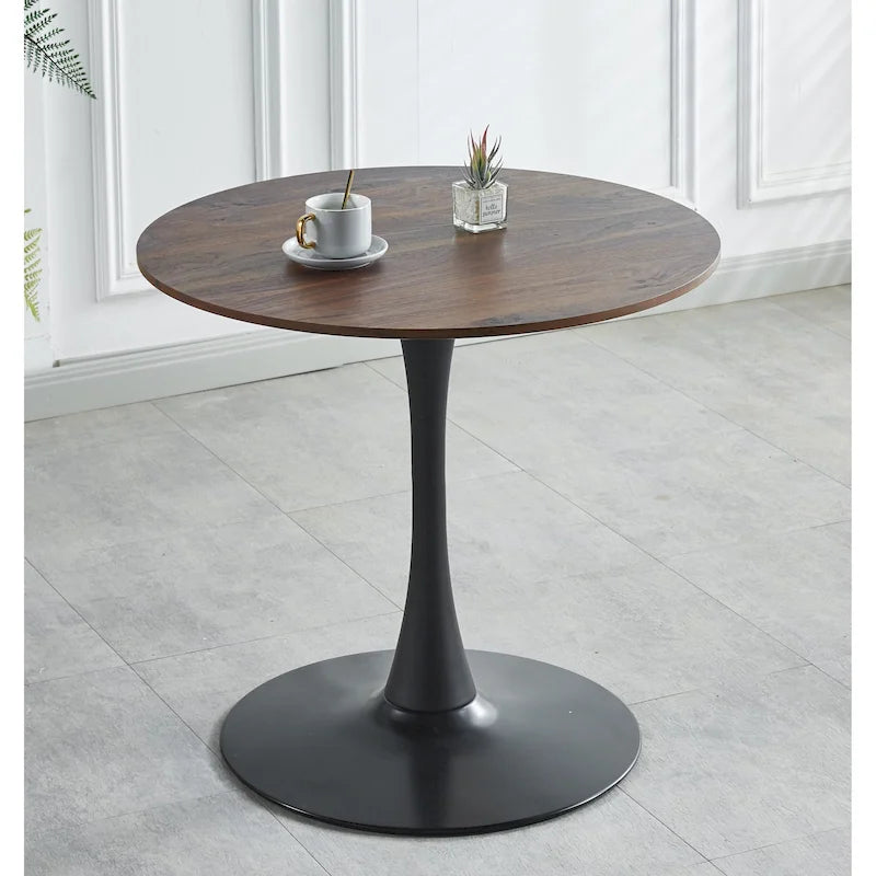 31.5" Round Tulip Dining Table for 2-4 People, Walnut & Black