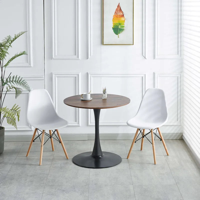 31.5" Round Tulip Dining Table for 2-4 People, Walnut & Black