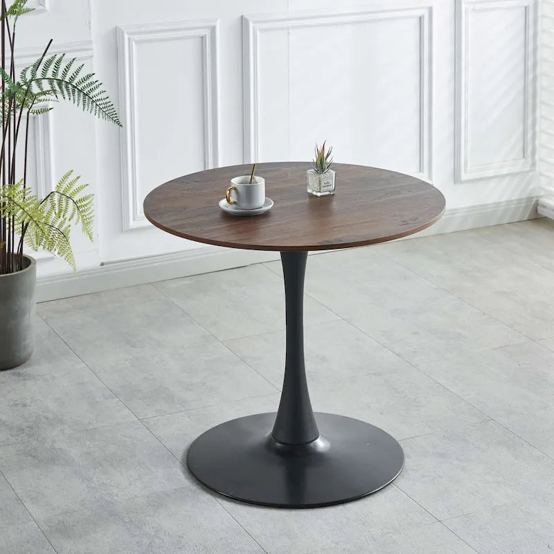 31.5" Round Tulip Dining Table for 2-4 People, Walnut & Black