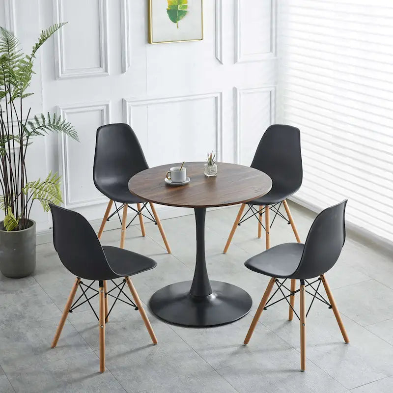 31.5" Round Tulip Dining Table for 2-4 People, Walnut & Black