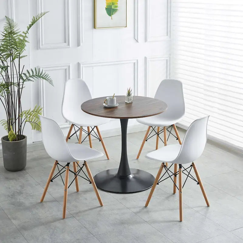 31.5" Round Tulip Dining Table for 2-4 People, Walnut & Black