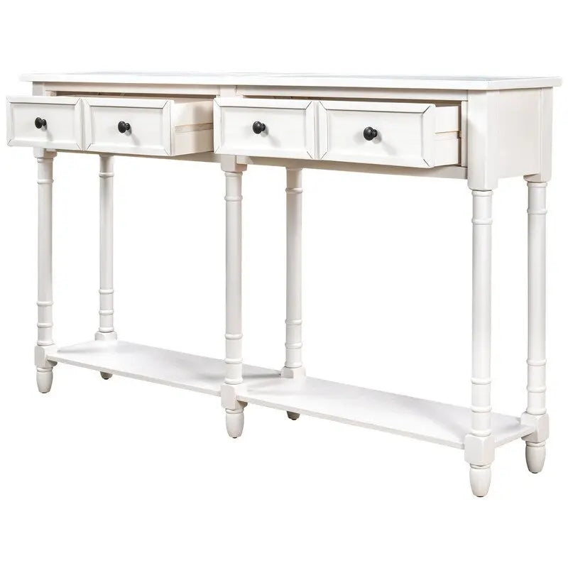 Pine Wood and MDF Console Table with 2 Drawers and Bottom Shelf