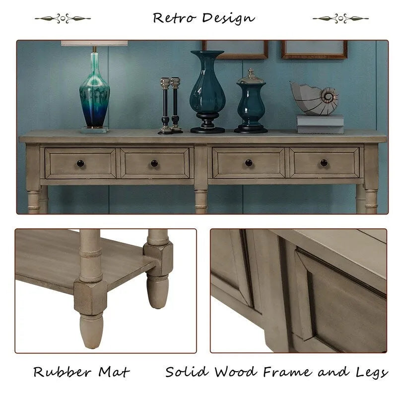 Pine Wood and MDF Console Table with 2 Drawers and Bottom Shelf