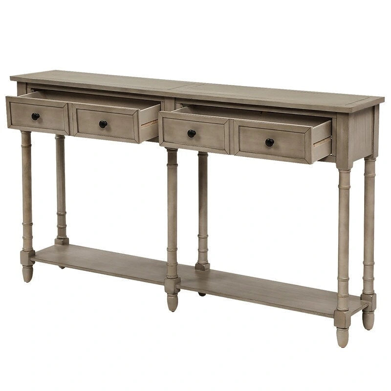 Pine Wood and MDF Console Table with 2 Drawers and Bottom Shelf