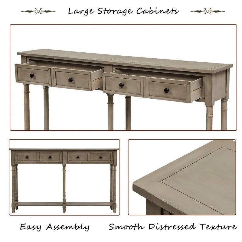 Pine Wood and MDF Console Table with 2 Drawers and Bottom Shelf