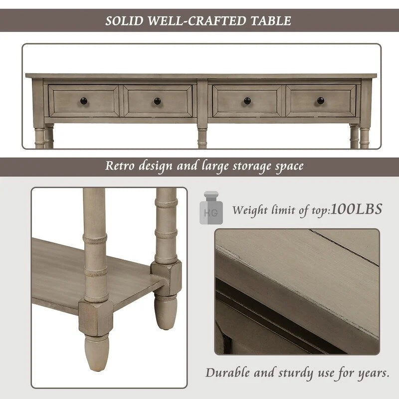 Pine Wood and MDF Console Table with 2 Drawers and Bottom Shelf