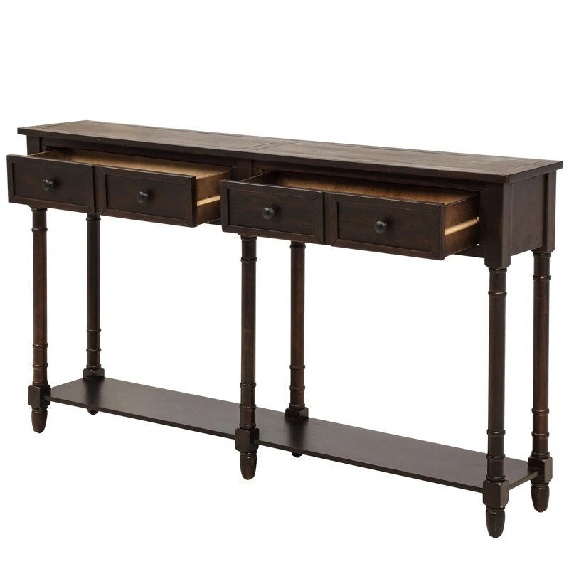 Pine Wood and MDF Console Table with 2 Drawers and Bottom Shelf
