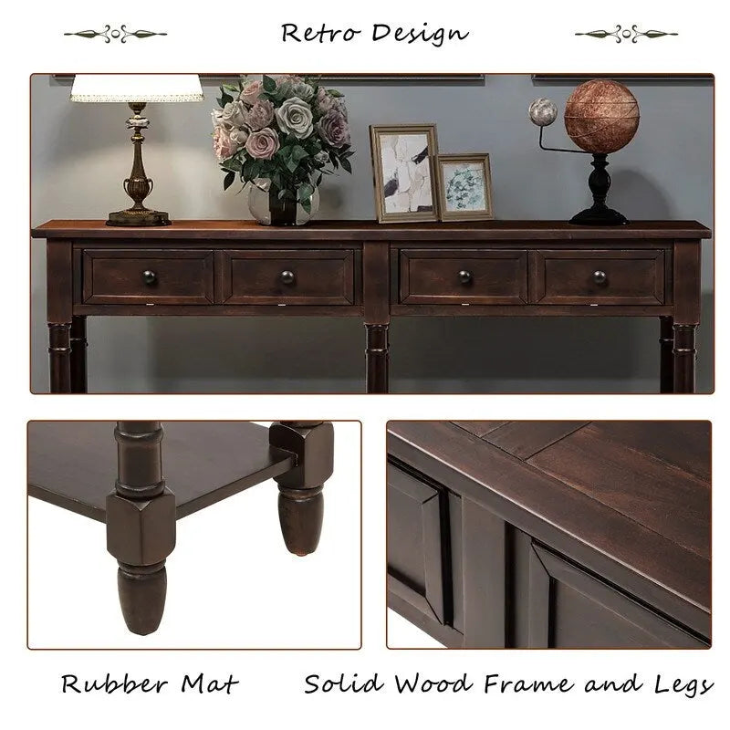 Pine Wood and MDF Console Table with 2 Drawers and Bottom Shelf