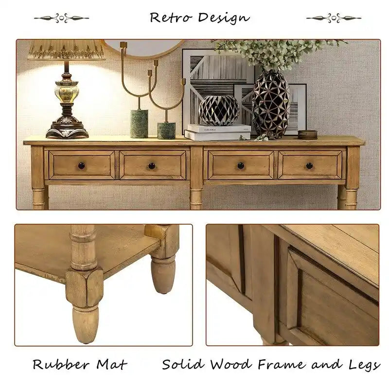 Pine Wood and MDF Console Table with 2 Drawers and Bottom Shelf
