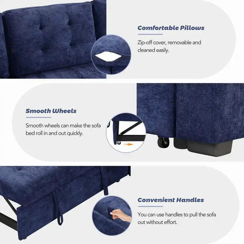 82.6 L-shape Sofa Bed,Sleeper Sofa with Wheels and USB Ports