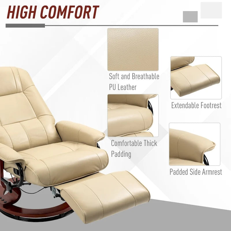 Faux Leather Manual Recliner with Swivel Wood Base