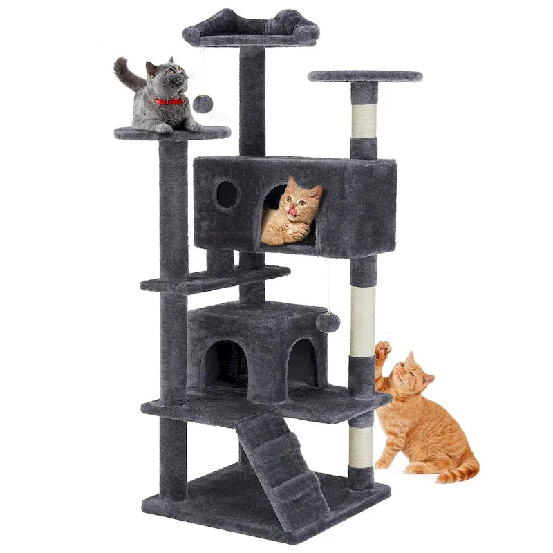54" Cat Tree Multi-Story Tower with 2 Condos and Sisal Pillars