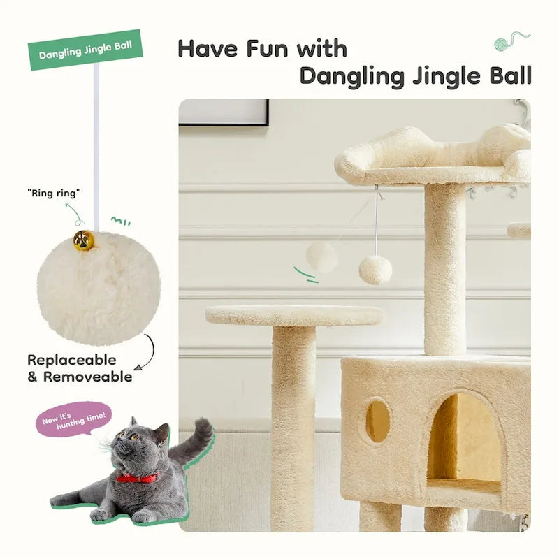 54" Cat Tree Multi-Story Tower with 2 Condos and Sisal Pillars