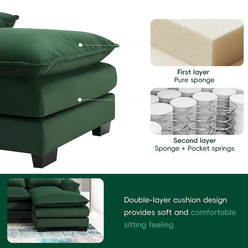 6-seat Upholstered Symmetrical Sofa Furniture U-shaped Sectional Sofa with Waist Pillows
