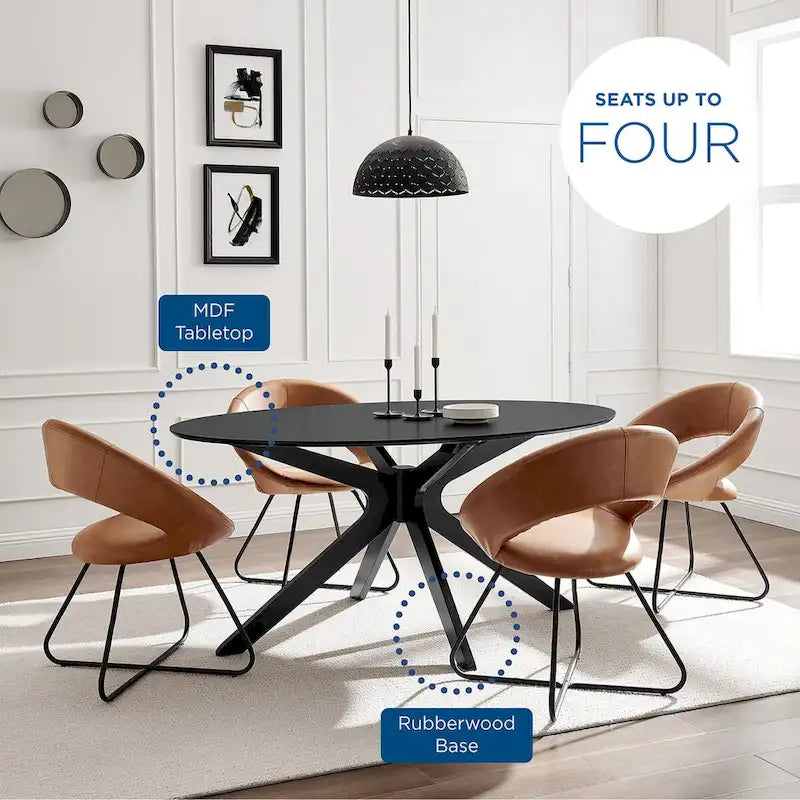 63" Oval Dining Table with Solid Rubberwood Base