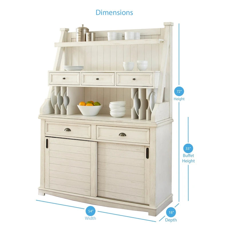 Distressed Antique White Storage Buffet and Hutch