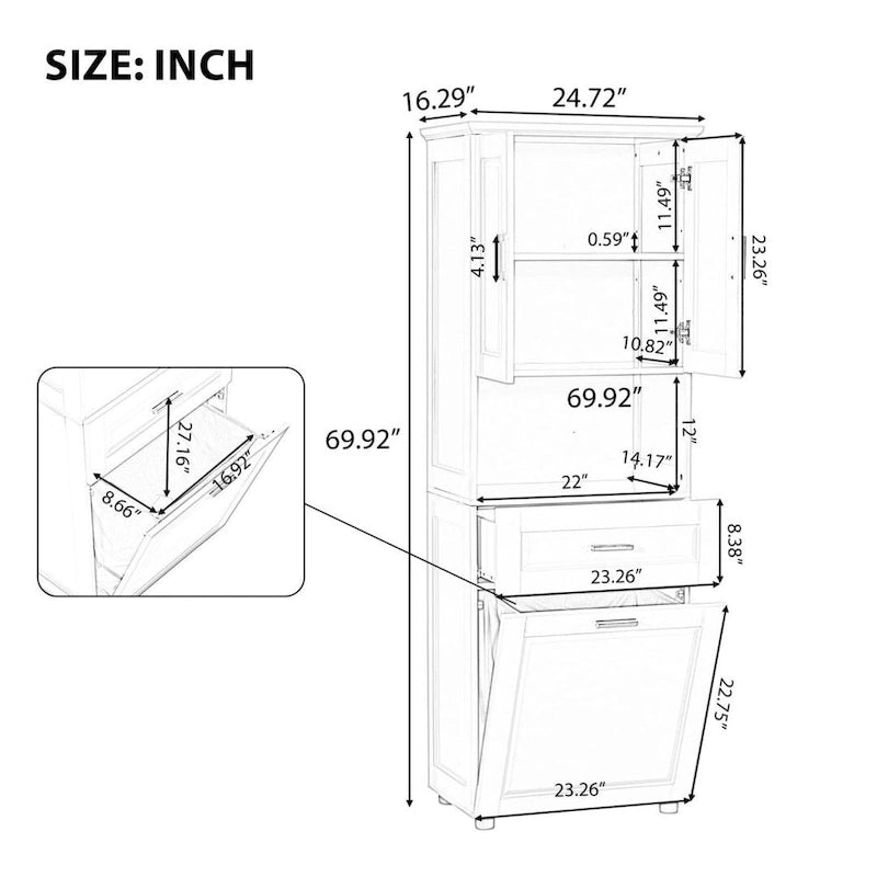 Tall Bathroom Cabinet with Laundry Basket Large Storage Space Tilt-Out Laundry Hamper and Upper Storage Cabinet